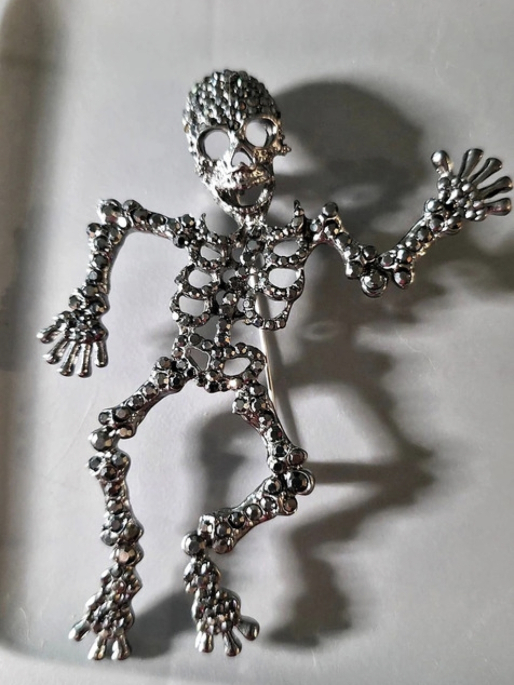 Spooky Chic Rhinestone Dancing Skeleton Brooch / Halloween Pin